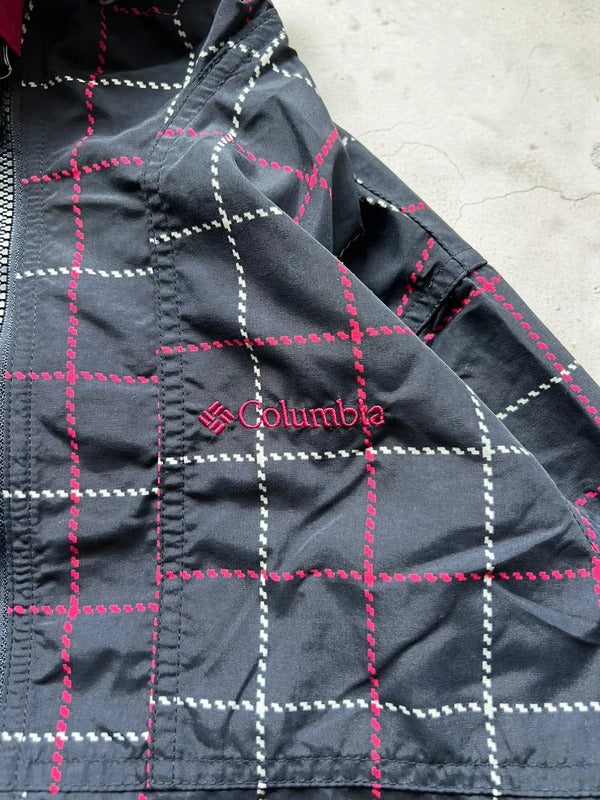 Women's Black Pink Columbia Water Resistant Plaid Checked Jacket S