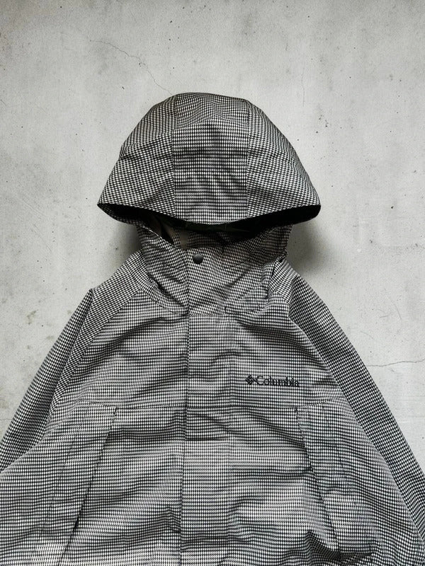 Black White Columbia Houndstooth Plaid Checked Waterproof Jacket L