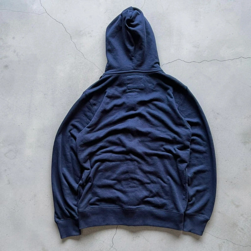 Beams Japan Navy Blue North Dakota Print Zip Up Hoodie M