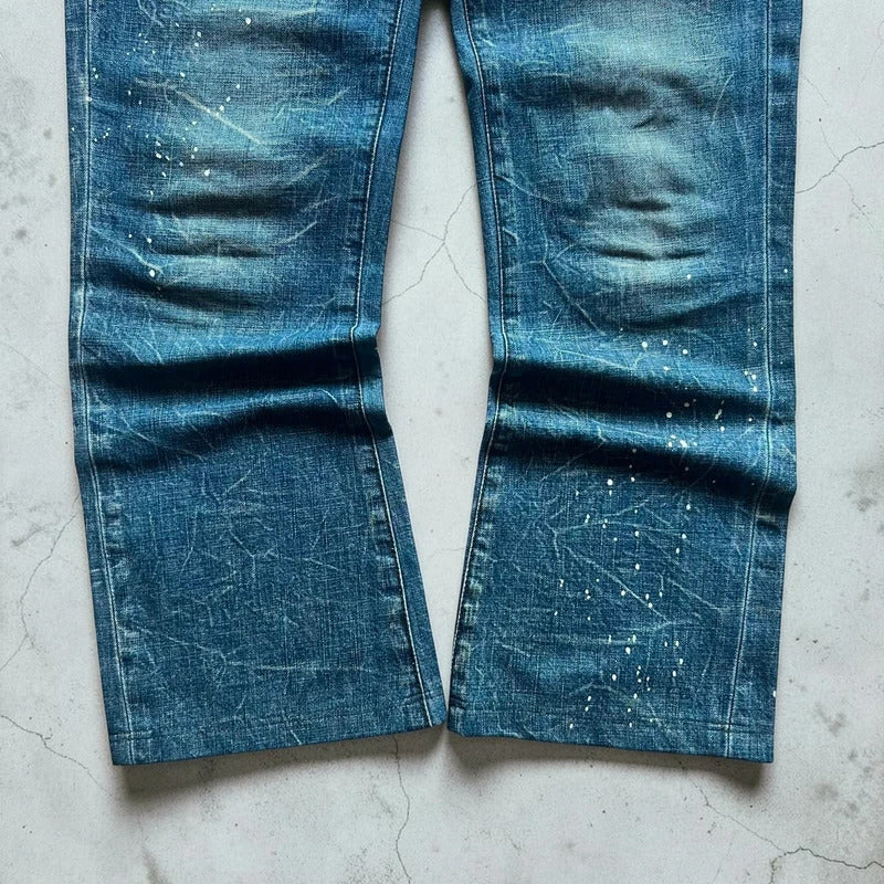 Women's Vintage Burberry Blue Label Paint Splatter Denim Flared Jeans W28