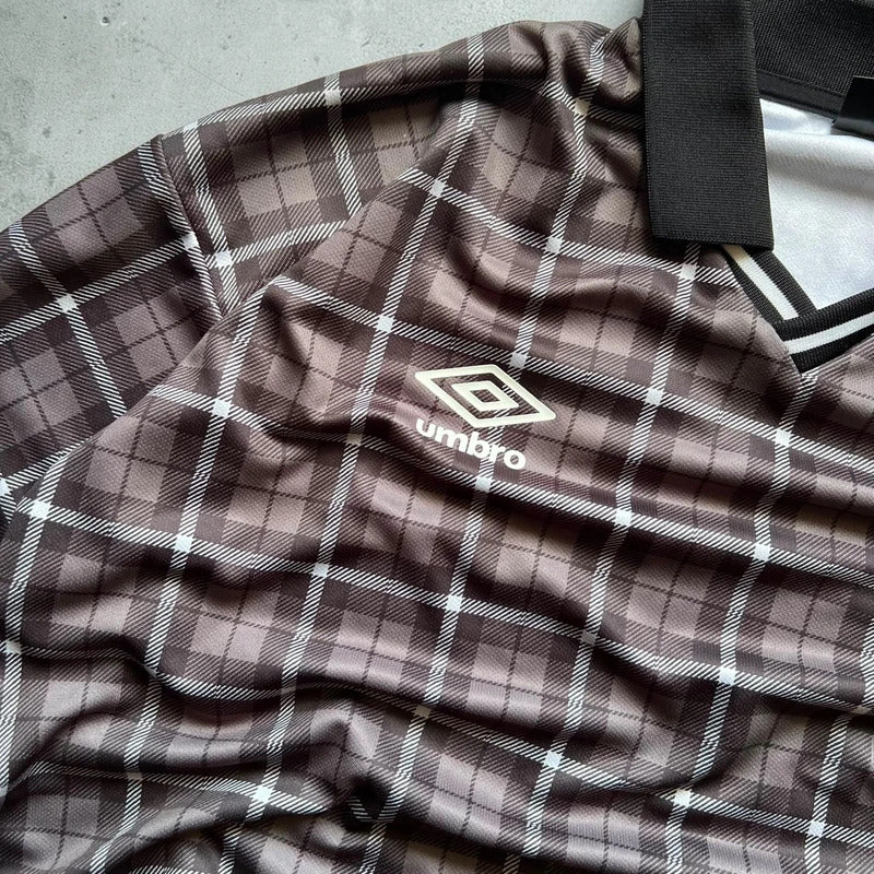 Grey Brown Umbro Plaid Checked Long Sleeve T'shirt L