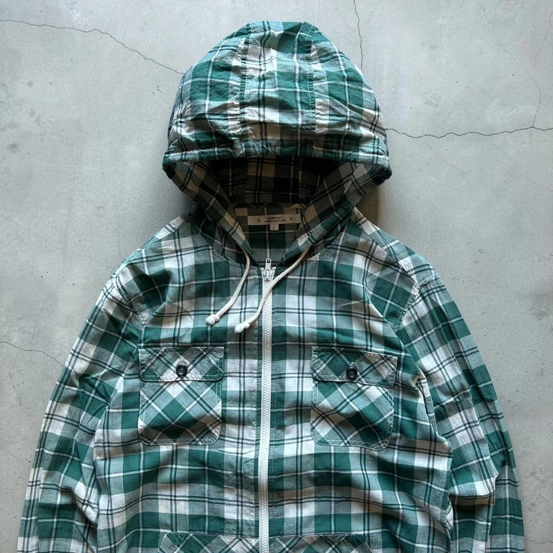 Green/White Corisco Plaid Hooded Shirt Jacket L