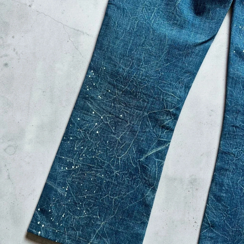 Women's Vintage Burberry Blue Label Paint Splatter Denim Flared Jeans W28