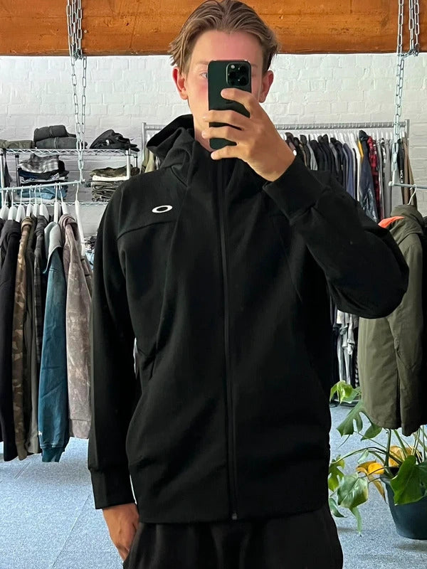 Black Oakley Technical Full-Zip Textured Hoodie Japan Collection L
