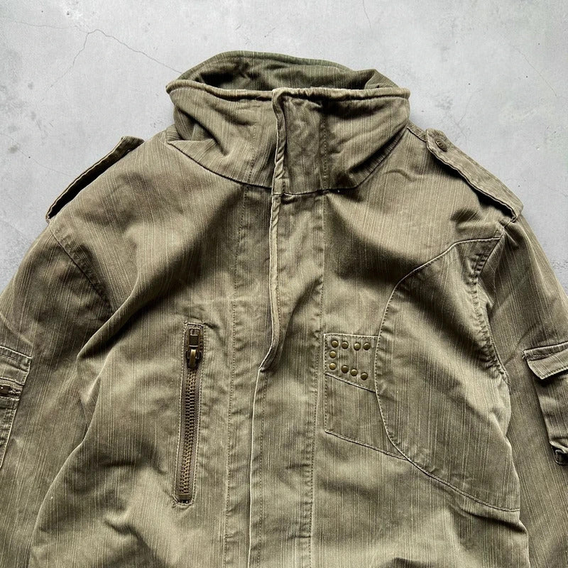 Vintage 00's Khaki Green Technical Military Jacket S
