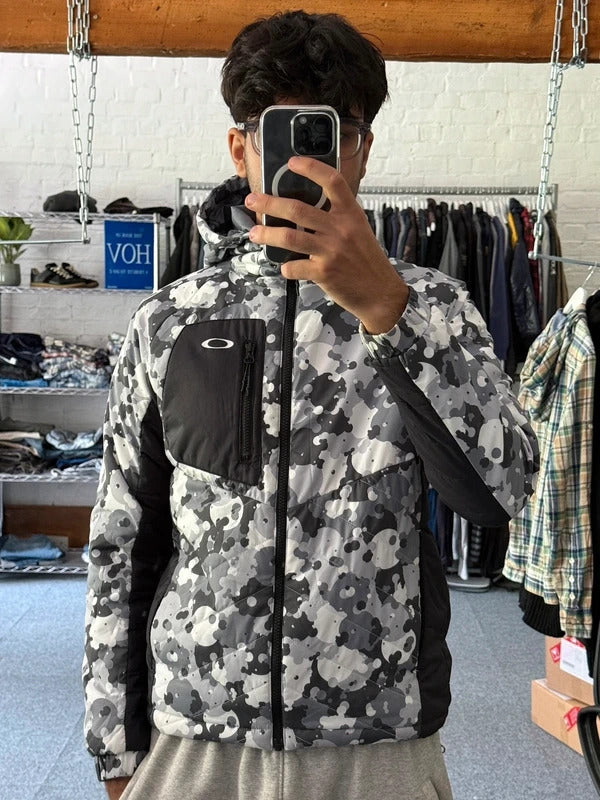 Black White Digi Camo Oakley Technical Insulated Jacket Coat S XS