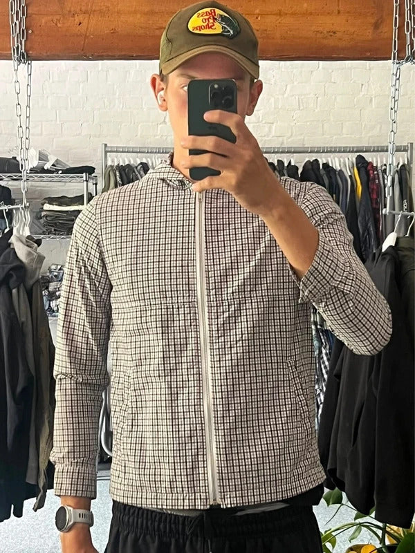 Lightweight Plaid Check Hooded Windbreaker S