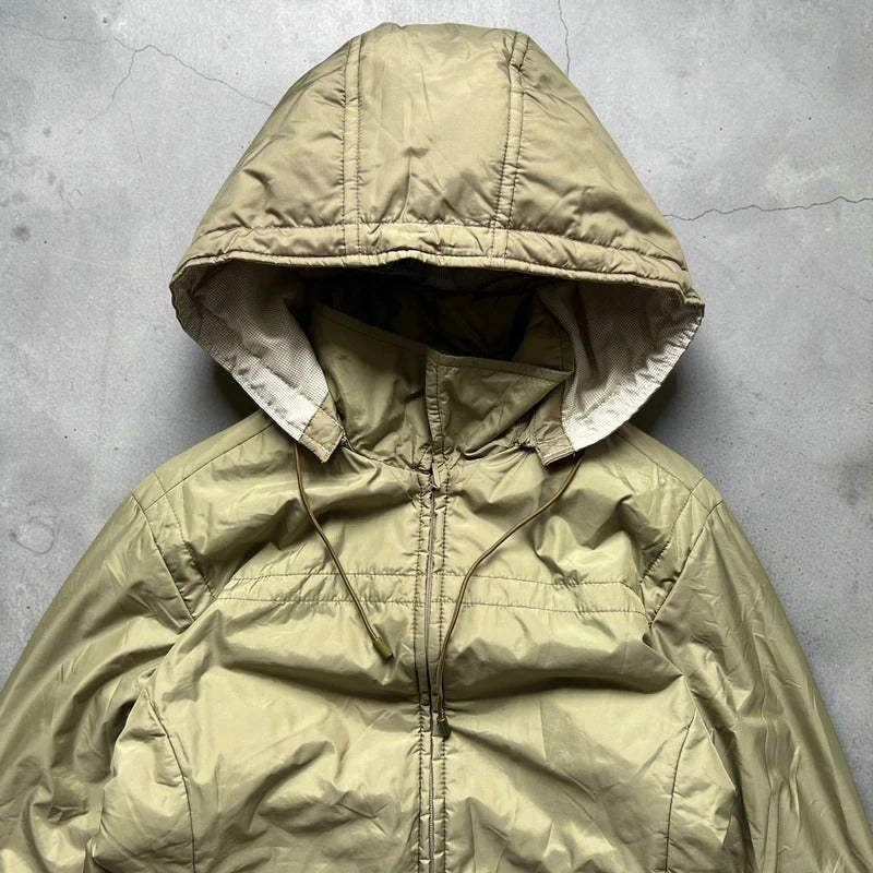 Khaki Green Lightweight Hooded Puffer Jacket Coat S