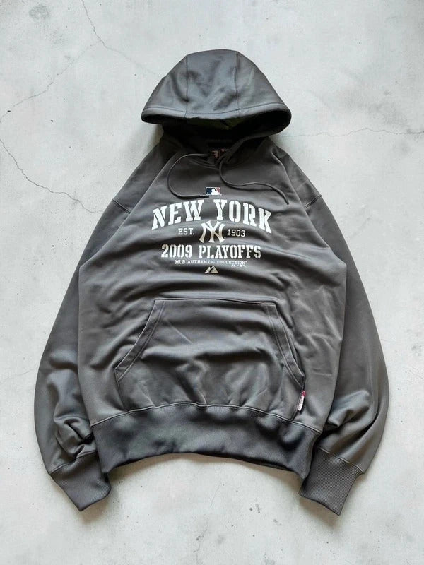 Vintage 00's Dark Grey MLB New York Yankees Hoodie L
