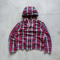Uniqlo Red Navy White Plaid Checked Zip up Hoodie Jacket