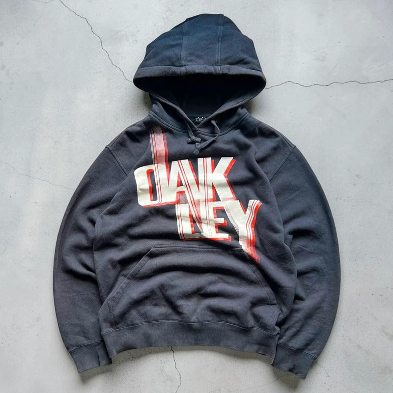 Vintage 00's Navy Blue Oakley Print Hoodie S