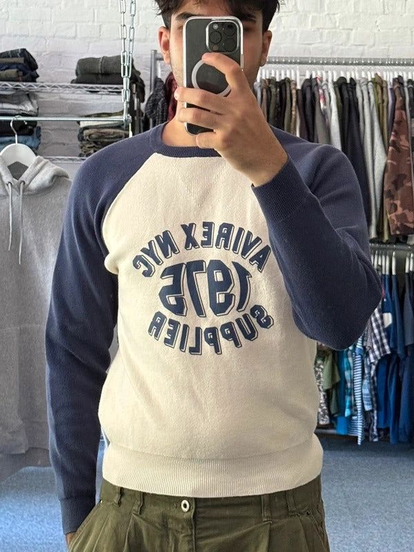 Vintage 00's Avirex Navy Blue White Jumper Sweatshirt XS
