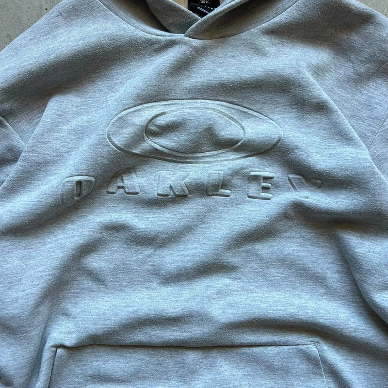 Grey Oakley Embossed Logo Hoodie L