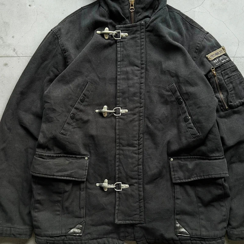 Vintage Hooded Firemans Clasp Jacket Coat L