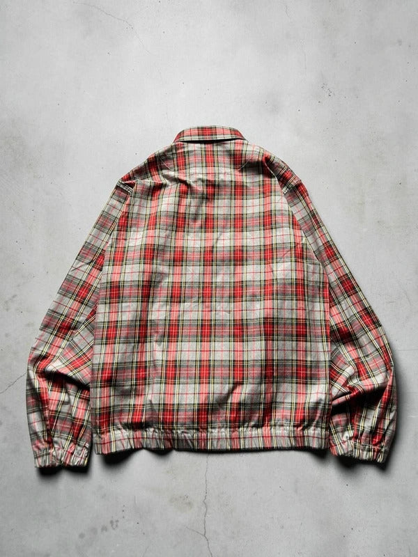 Red Grey Beams Japan Plaid Checked Zip up Collared Harrington Jacket S
