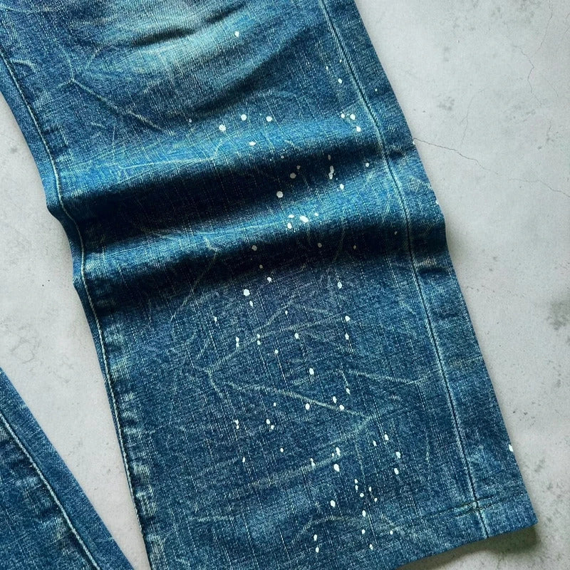 Women's Vintage Burberry Blue Label Paint Splatter Denim Flared Jeans W28