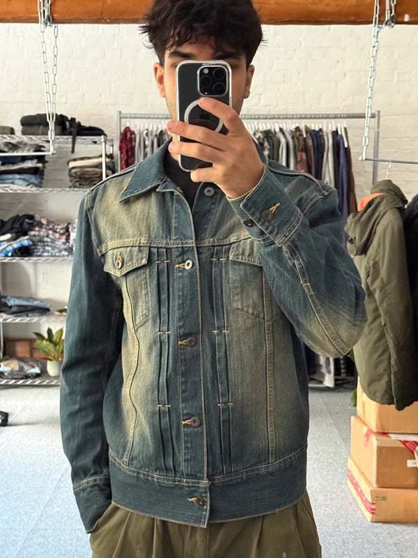 KaraKuri Japan Faded Blue Denim Jacket S