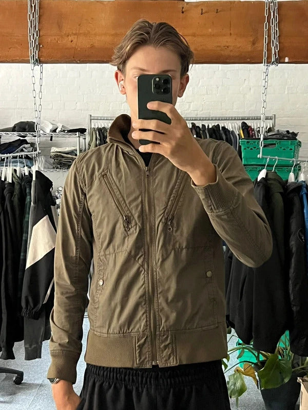 Vintage 00's Khaki Green Beams Technical Military Jacket S
