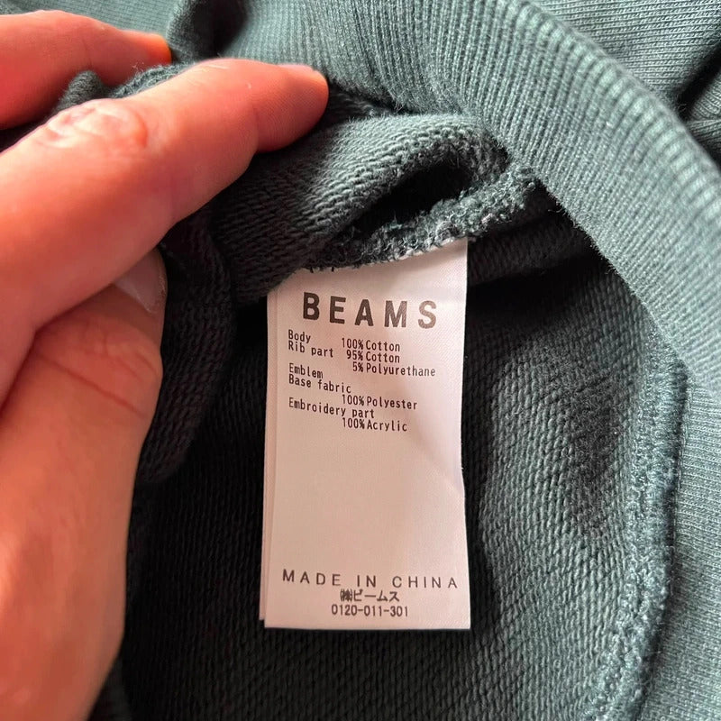 Green Beams Textured Centre Logo Pullover Hoodie M