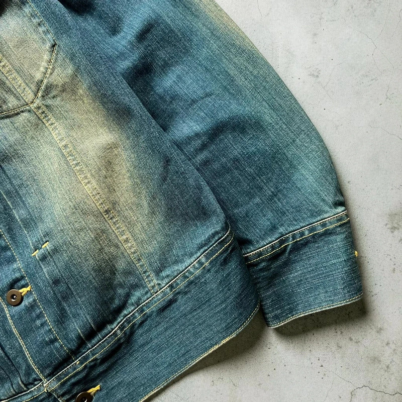 KaraKuri Japan Faded Blue Denim Jacket S
