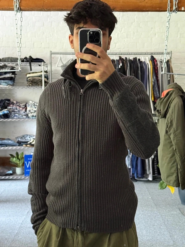 Grey Avirex Ribbed Knit Zip up Sweater Jacket M