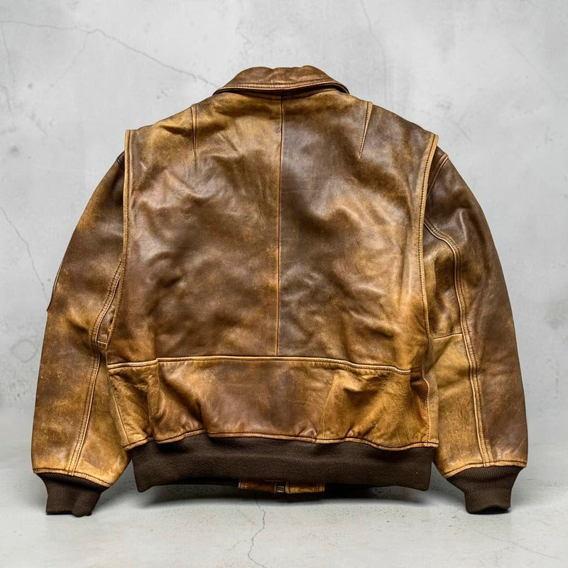 Vintage Brown Sheepskin Leather Flight Jacket S