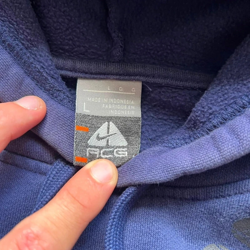 Nike ACG Blue Faded Wash Pullover Hoodie L