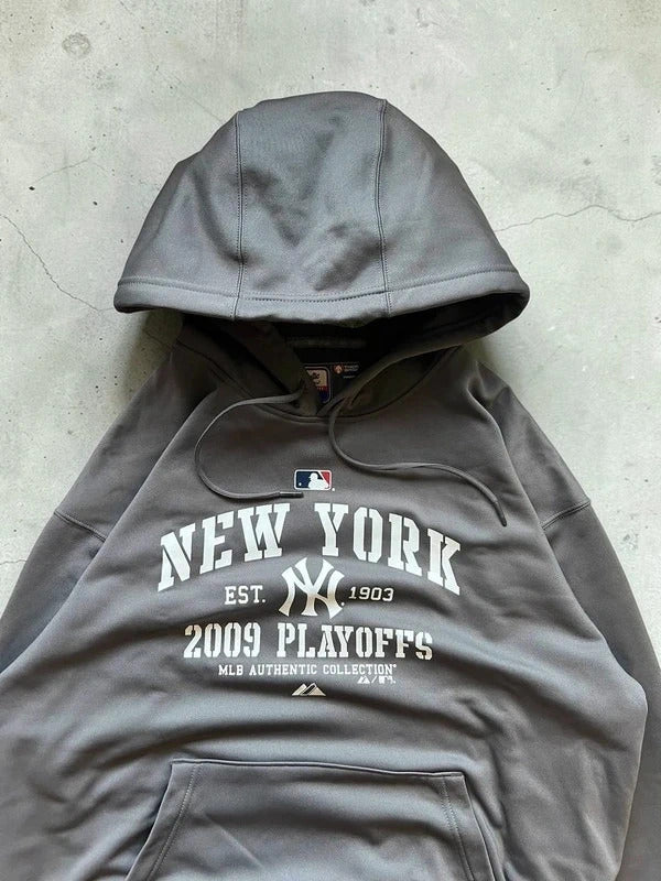 Vintage 00's Dark Grey MLB New York Yankees Hoodie L