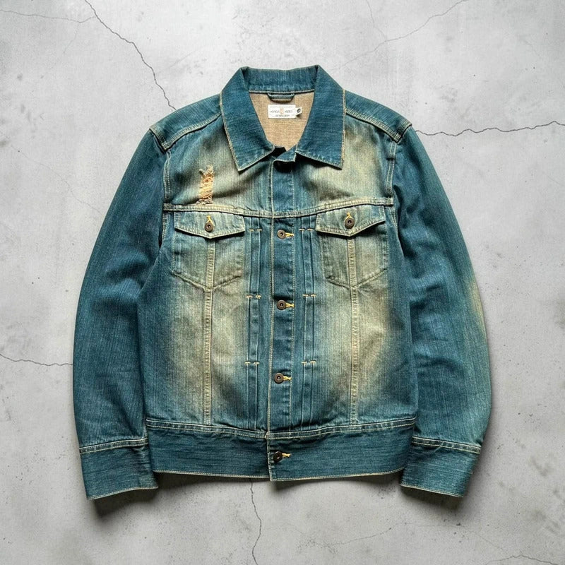 KaraKuri Japan Faded Blue Denim Jacket S