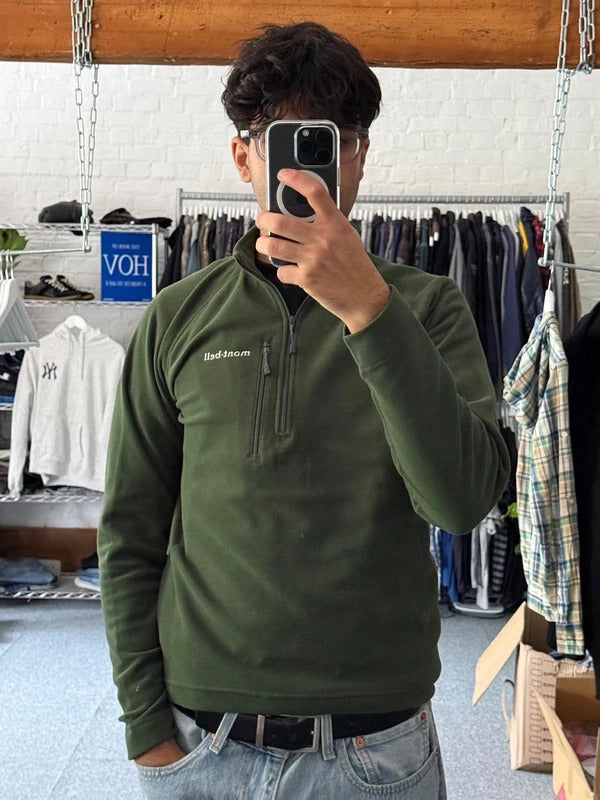 Dark Green Montbell Quarter / Half Zip up Chameece Fleece Jacket XS