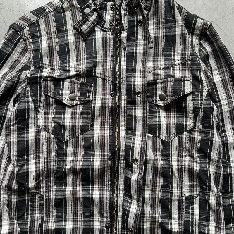 Black Grey White Plaid Checked Jacket S