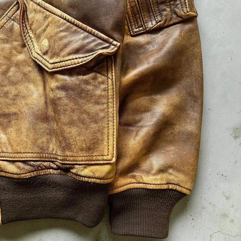 Vintage Brown Sheepskin Leather Flight Jacket S
