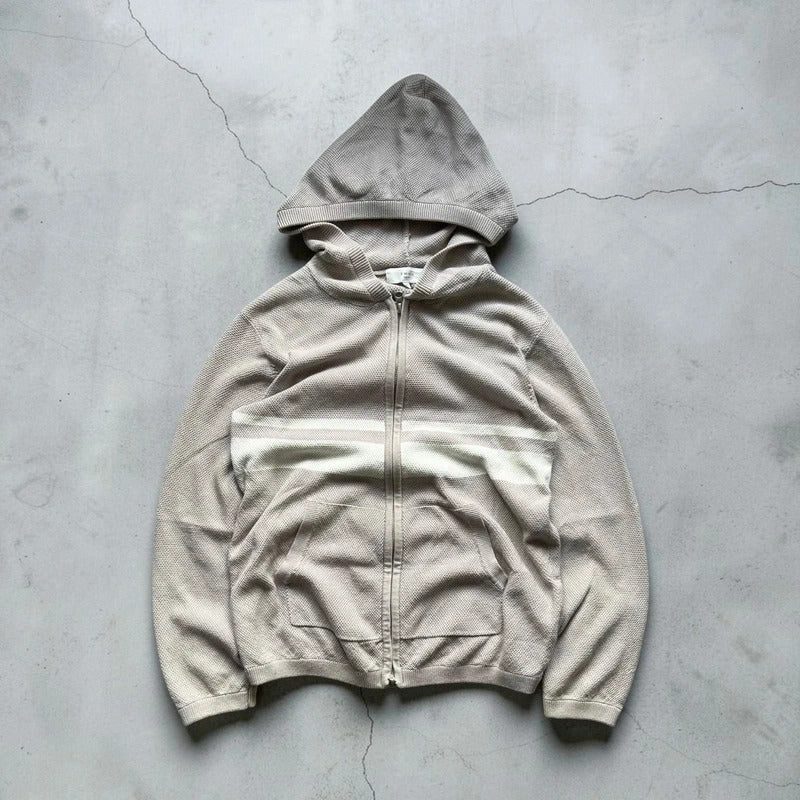Vintage 00's Beige Beams Japan Zip up Knitted Hoodie S