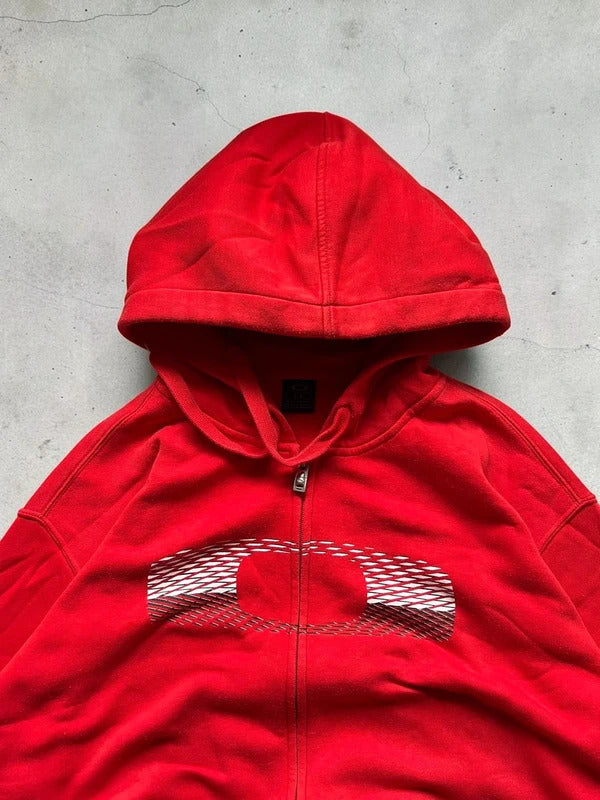 Vintage 00's Red Oakley Logo Zip up Hoodie L