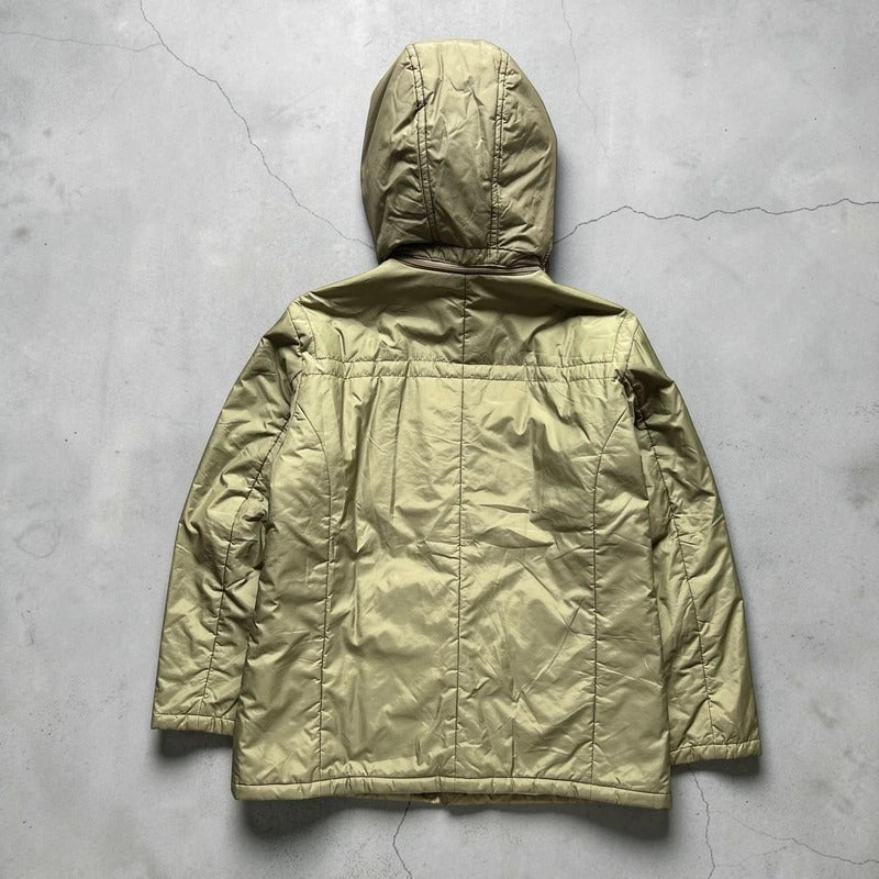 Khaki Green Lightweight Hooded Puffer Jacket Coat S