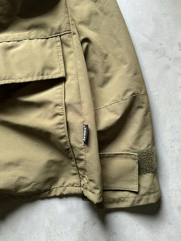 Khaki Green Avirex Coat Jacket Fleece Inner Lining L