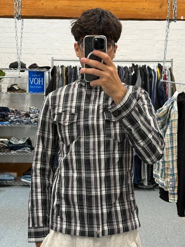 Black Grey White Plaid Checked Jacket S