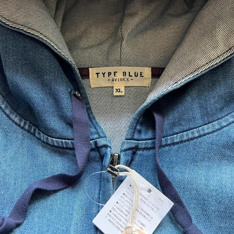 Type Blue Avirex Silent Service Zip Up Hoodie Jacket