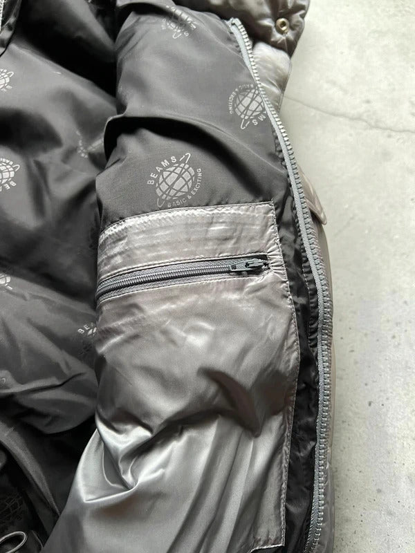 Beams Japan Silver Grey Shiny Down Puffer Jacket Coat XS