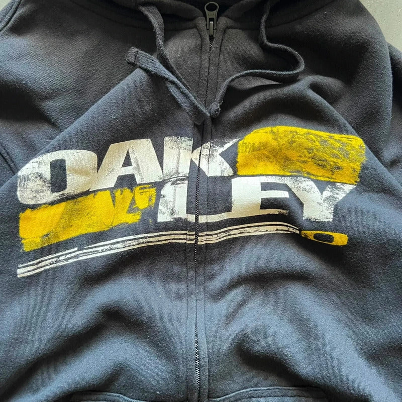 Black/Yellow 00's Oakley Graphic print Zip Up Hoodie M