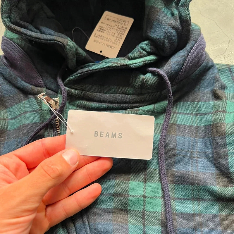 Beams Asymmetrical Tartan Plaid Zip Hoodie S