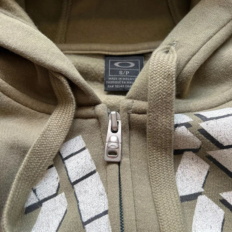 Vintage 00’s Oakley Khaki Green Print Zip up Hoodie S