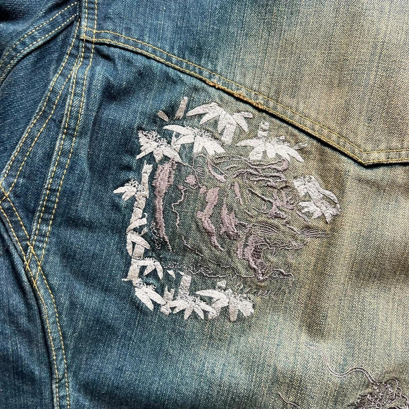 KaraKuri Japan Faded Blue Denim Jacket S