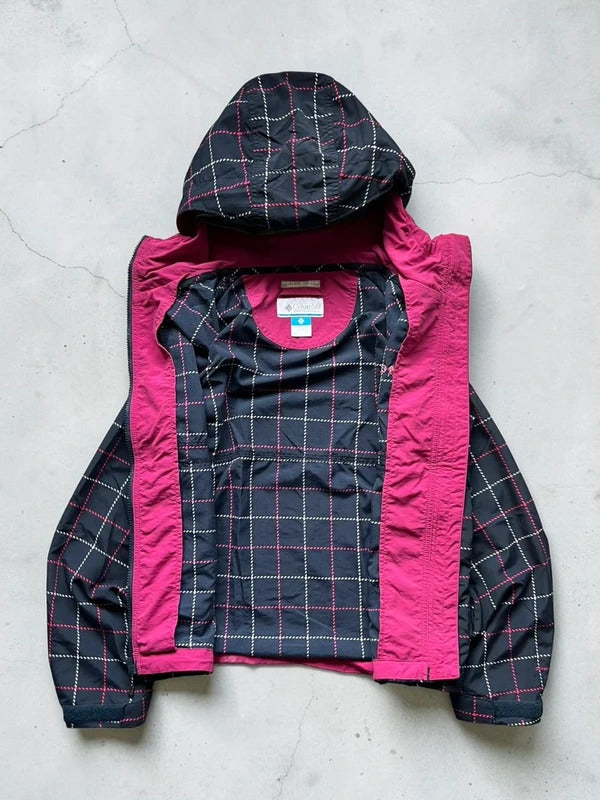 Women's Black Pink Columbia Water Resistant Plaid Checked Jacket S