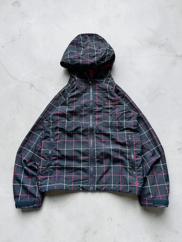 Women's Black Pink Columbia Water Resistant Plaid Checked Jacket S