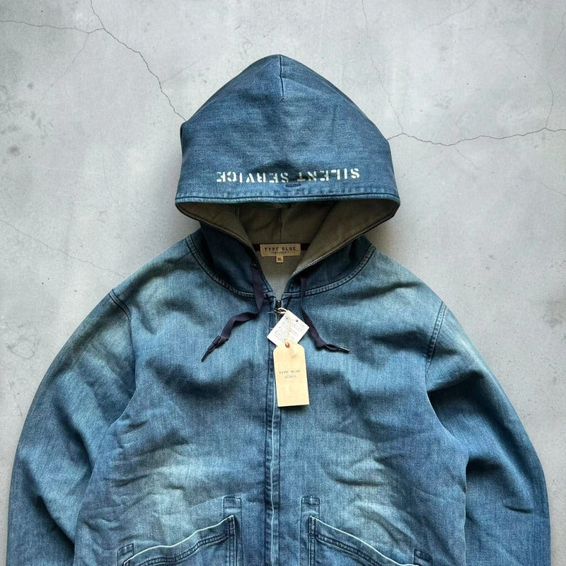 Type Blue Avirex Silent Service Zip Up Hoodie Jacket