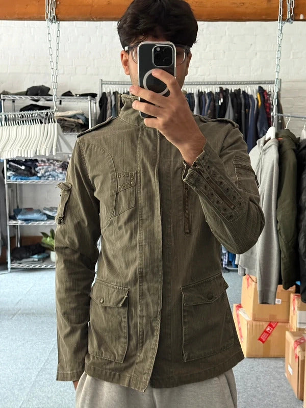 Vintage 00's Khaki Green Technical Military Jacket S