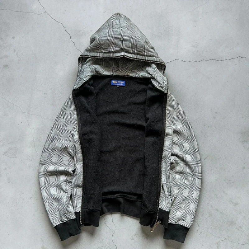 Grey Beams Japan Plaid Checked Zip up Hoodie Jacket
