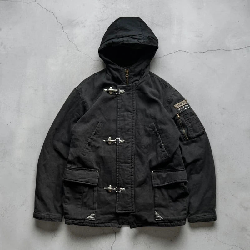 Vintage Hooded Firemans Clasp Jacket Coat L