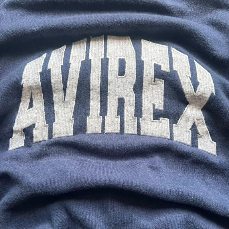 Vintage 00's Avirex Faded Navy Blue Print Sweatshirt Jumper S